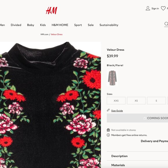 Floral Black Velvet Dress - Picture 4 of 5